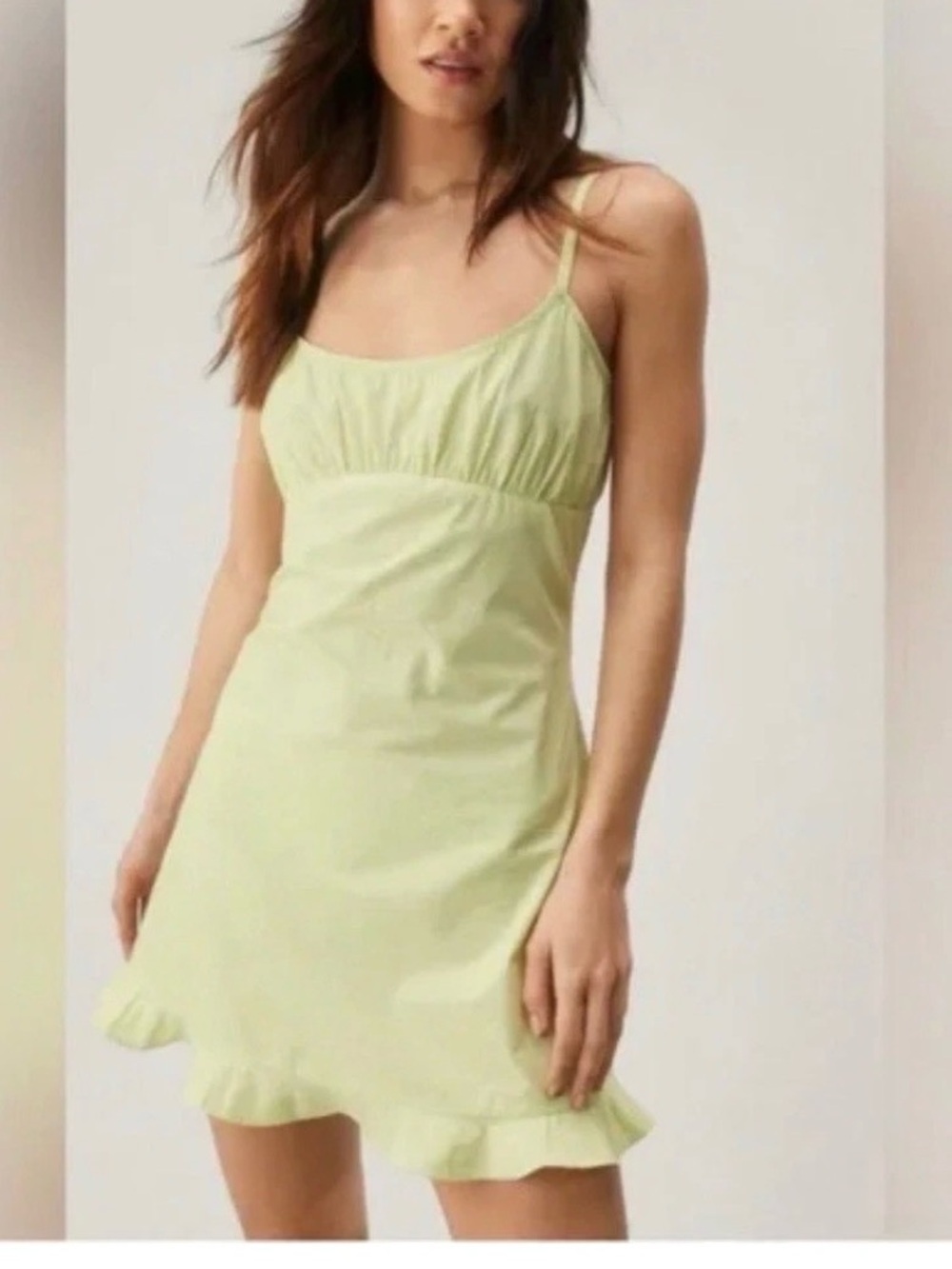 Nasty Gal cotton Frill Hem A-Line Mini Slip Dress pistachio/lime